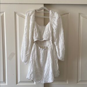 SABO White Textured Dress with Cutout
